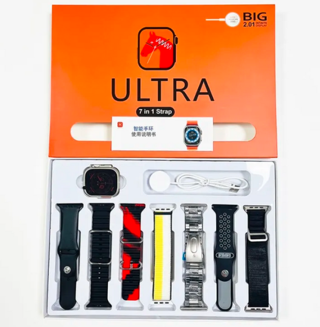 Ultra 7 in 1 Ultra Smartwatch with Chain Strap Edition. 2.01 Huge Big Display with 50+ Sports mode